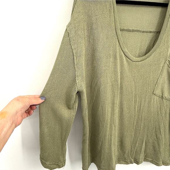 POL Top Women's L Sage Green Lightweight Sweater Cottagecore Prairie Minimalist - Picture 3 of 6